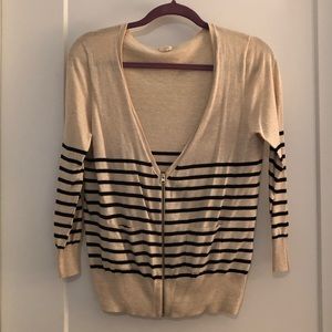 J crew zip up striped cardigan